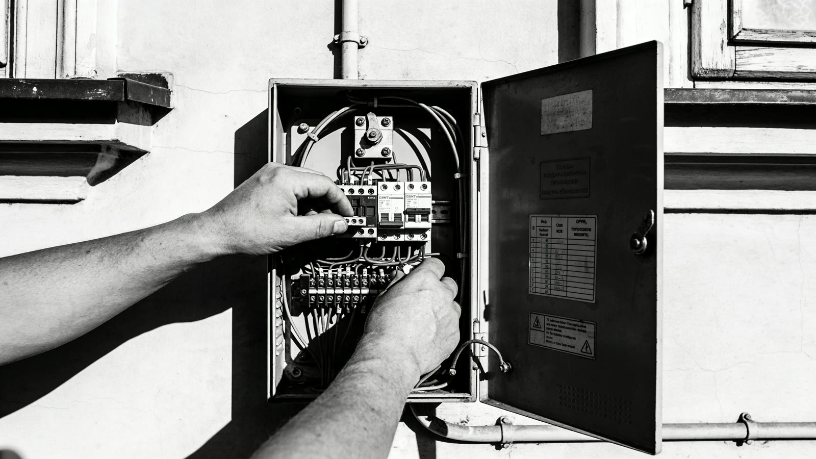 Tableau électrique ancien avec fusibles dans un logement loué